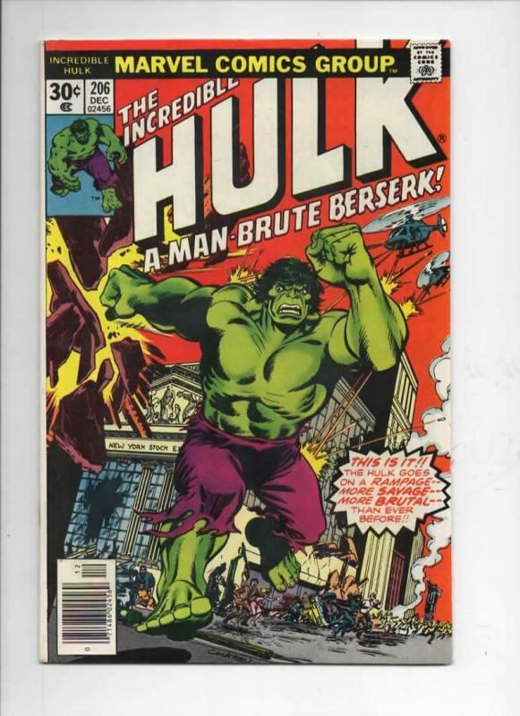 HULK #206, VF/NM, Incredible, Bruce Banner, Berserk, 1968 1976, Marvel