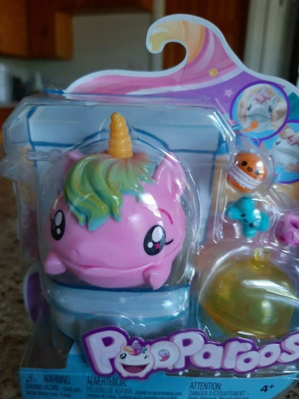 Authentic pooparoos Unicornio púrpura, blanco y rosa Bolsa Ciega de Baño Mascota Lote De Juguete 