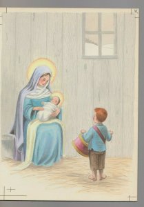 1968 VIRGIN MARY BABY JESUS Drummer Boy 7x9 #2002 Christmas Greeting Card Art