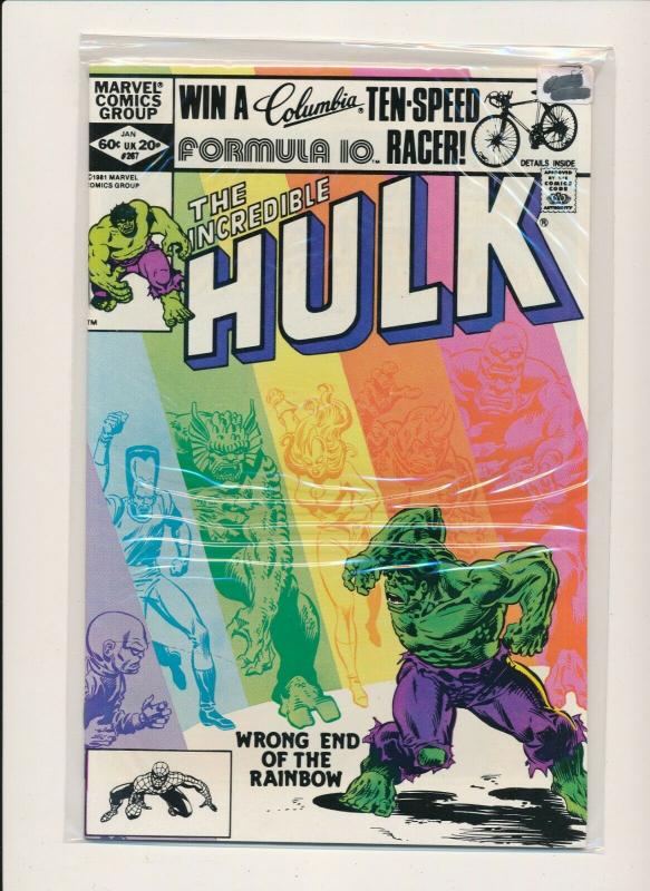 Marvel Comics Lot of 9-THE INCREDIBLE HULK  #261-269 1981 F/VF (PF488) 