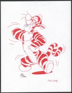 Winnie-the-Pooh Disney Red Ink Drawing - Tigger the Tiger Dancing by Mike Royer