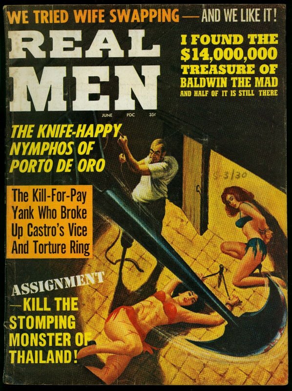 Real Men Pulp Magazine June 1964- Wild Torture Horror cover- Bill Ward VG