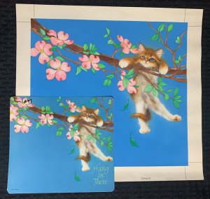 HANG IN THERE Kitten on Branch 13.5x12.5 Greeting Card Art #3066 w/ 3 Cards