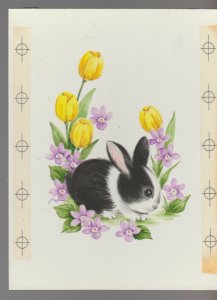 HI DAUGHTER Black & White Rabbit w/ Yellow Tulips 6x8 Greeting Card Art #E2423