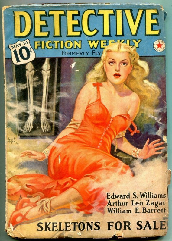 Detective Fiction Weekly Pulp May 14 1938- Skeletons for sale- spicy cover