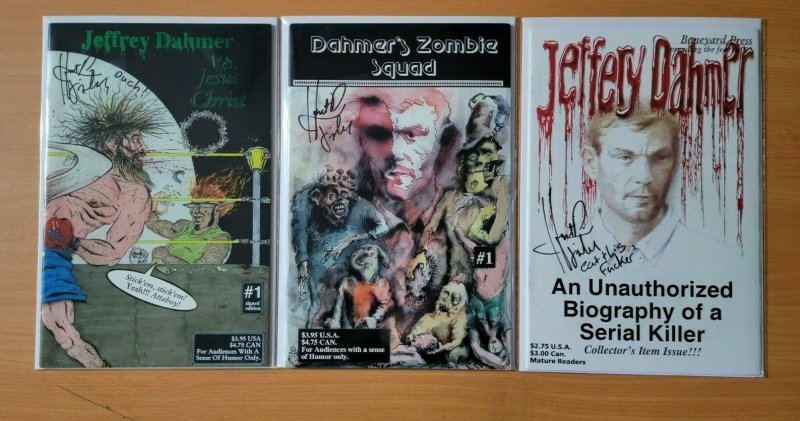 3 SIGNED Jeffery Dahmer Comics #1 Zombie Squad vs Jesus Biography ~ NM Boneyard