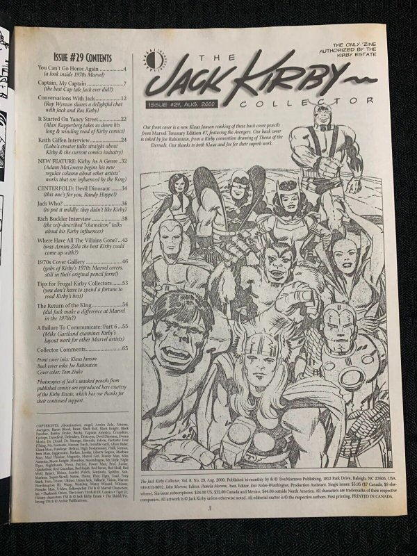 2000 THE JACK KIRBY COLLECTOR Magazine #29 FN+ 6.5 Cover Gallery / Avengers