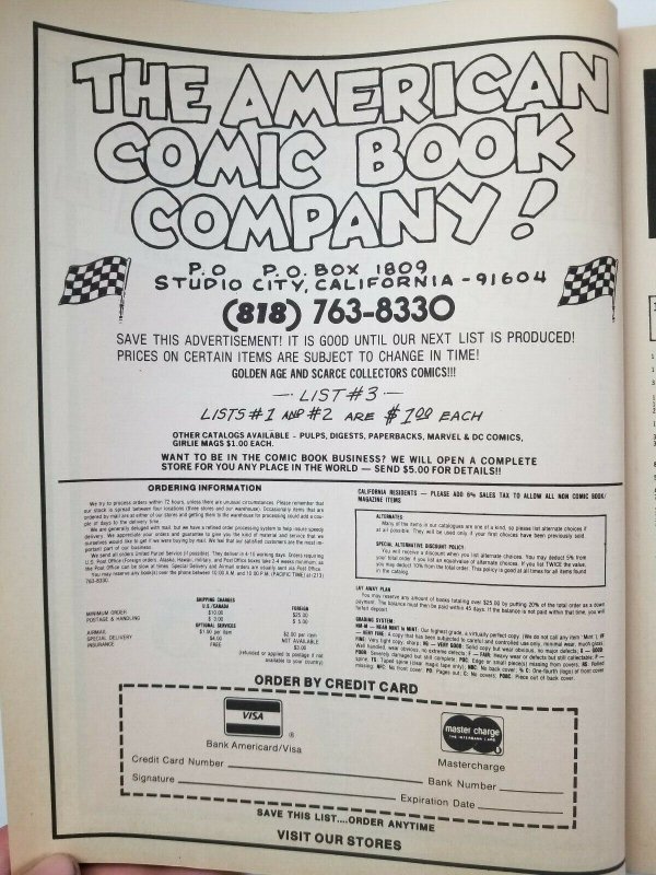American Comic Book Company Pulps #3 Price List '70s Catalog VF High Grade