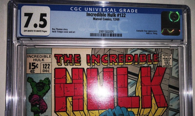 INCREDIBLE HULK 122 (1969) CGC 7.5 Very Fine-.  Hulk vs. Thing Key Issue.