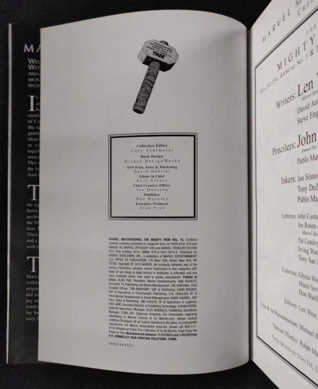 2016 Marvel Masterworks: The Mighty Thor Volume 15 - 1st printing HC OOP (9/9.2)