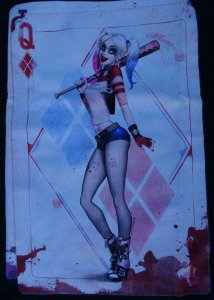 HARLEY QUINN Black T-SHIRT, New, Large, 2015, DC Super Villain with Bat, Queen