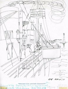 Couple on Ship Art by Ed Arno