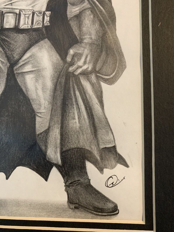 Original Comic Art Pencil Sketch Batman SIGNED. Artist Unknown 11”x14”