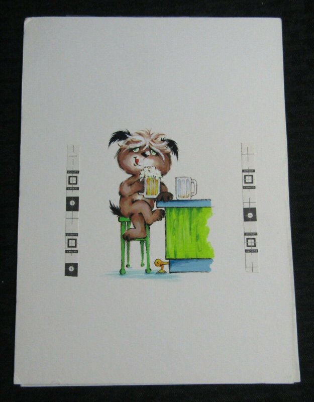 ANOTHER BIRTHDAY Painted Dog w/ Mug of Beer 8x11 Greeting Card Art #B8441