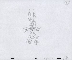 Bugs Bunny Animation Pencil Art - B-11 - Holding Papers - Smirk