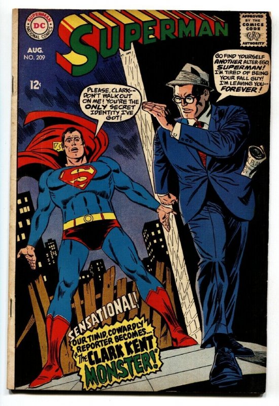 Superman #209 comic book 1968 Clark kent DC FN