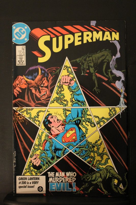 Superman #419 (1986) High-Grade NM-  The Man Who Murdered Evil! 1st Green Eyes!