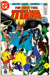 THE NEW TEEN TITANS #4 (Feb1981) 8.0 VF JLA Guest Stars!  Wolfman!  Perez!