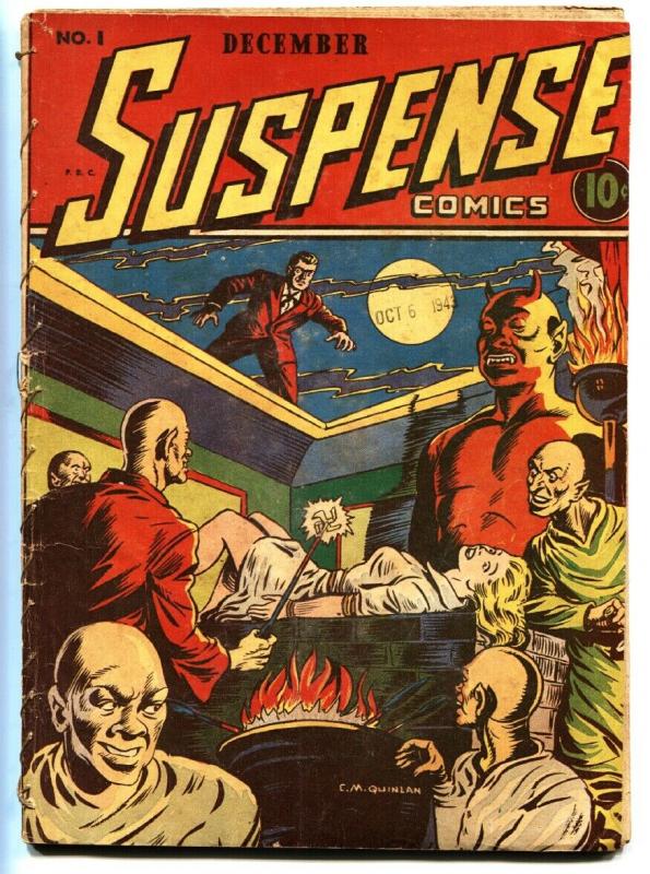 Suspense Comics #1 1943-Wild  torture WWII branding cover!-CONTINENTAL