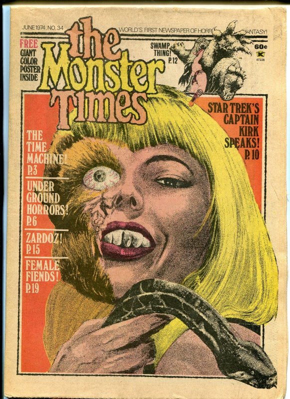 The Monster Times #34 Horror Newspaper 1974 Star Trek Time Machine Female Fiends