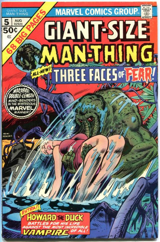 GIANT-SIZE MAN-THING #5, FN/VF, Gerber, Adkins, Howard the Duck, Vampire, 1975