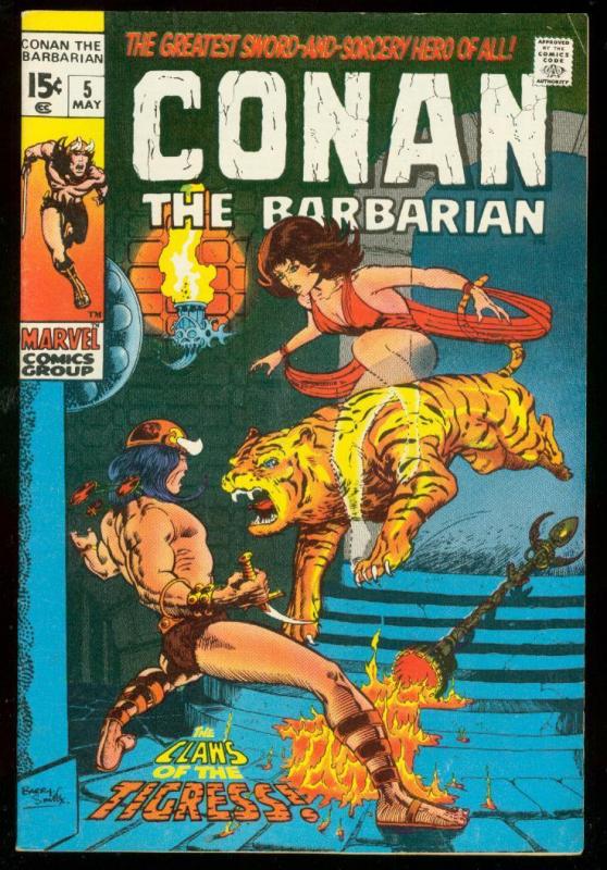 CONAN THE BARBARIAN #5 1971-TIGER COVER FN