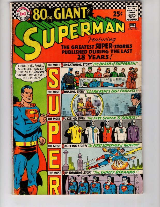 Superman #193  (1967)  80 Page GIANT THE GREATEST SUPER-STORIES / ID#691