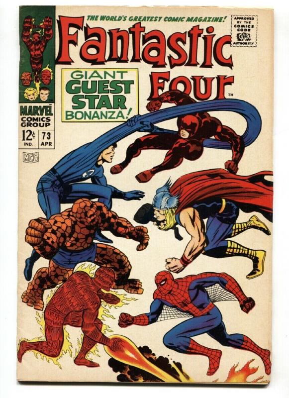 FANTASTIC FOUR #73 1968-SPIDER-MAN-KIRBY ART VF-