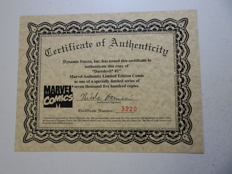 Daredevil #1 (1998) B&W Cover LDT 7500 VF+ Condition w/ COA!
