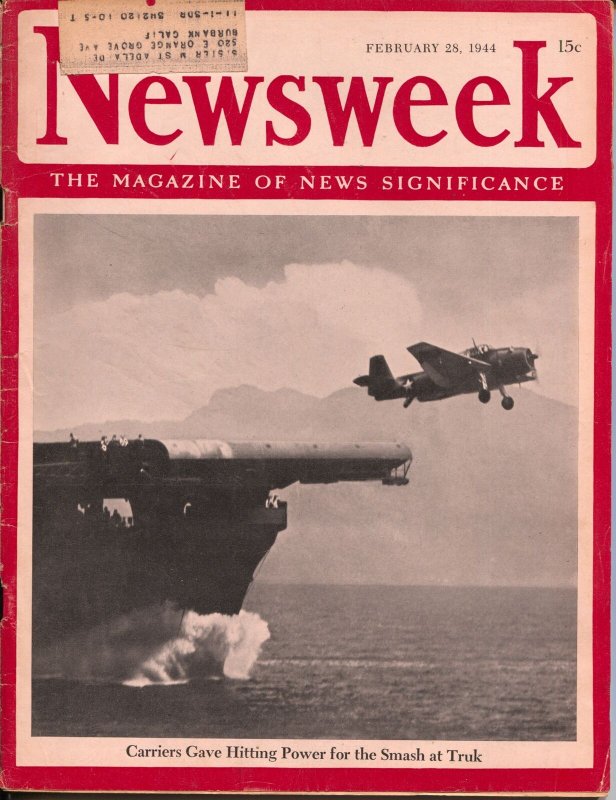 Newsweek 12/28/1944-Aircraft carrier cover-WWII-military ads-VG