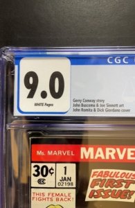 Ms. Marvel #1 (1977) CGC 9.0 WHITE PAGES