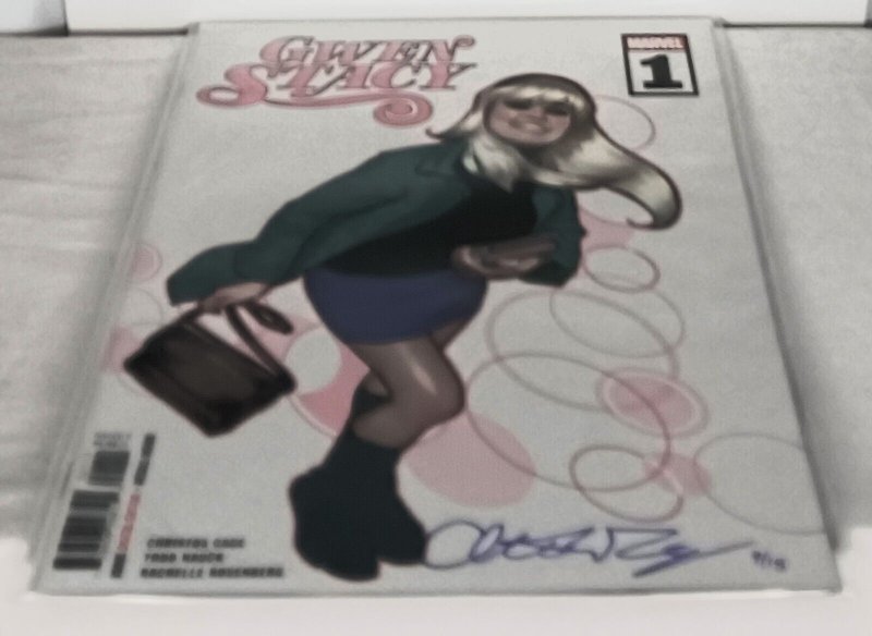 GWEN STACY #1 Adam Hughes Cover Signed in Purple by Christos Gage Marvel Comics