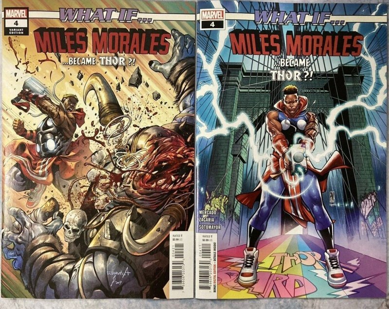 WHAT IF MILES MORALES BECAME THOR #4  SET OF COVER A & B CONTROVERSIAL NM