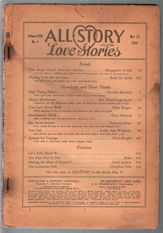 All-Story Love Stories 5/15/1933-Munsey-pulp fiction-coverless copy-P