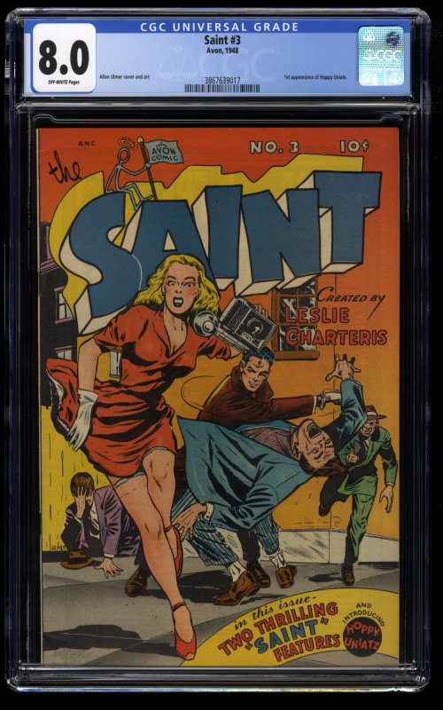 Saint (1947) #3 CGC VF 8.0 Off White 1st Appearance Hoppy Uniatz!