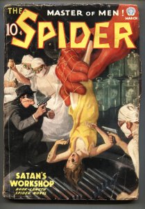 SPIDER 3/1937-POPULAR PUBS-JOHN HOWITT-SATAN'S WORKSHOP-HERO PULP-vg