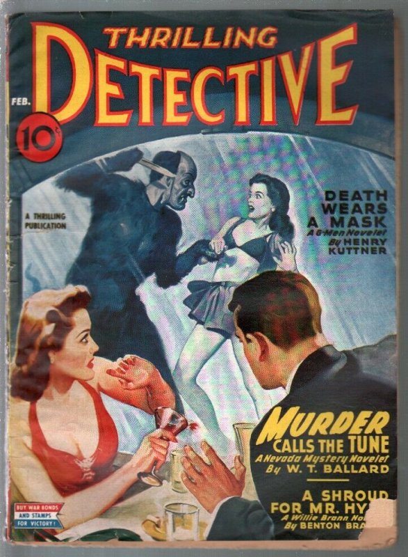 Thrilling Detective 2/1945-stabbibg cover-Henry Kuttner-W.T. Ballard-VG