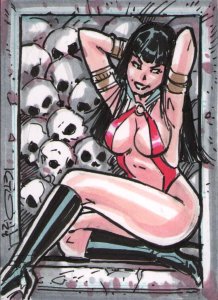 Vampirella & Skulls Signed Color Sketch Card - Signed Art by Alex Kotkin - 2024