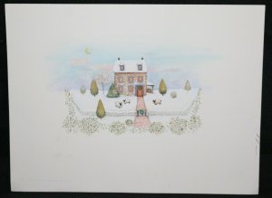 Snowy House with Sheep Original Christmas Greeting Card Painted Art