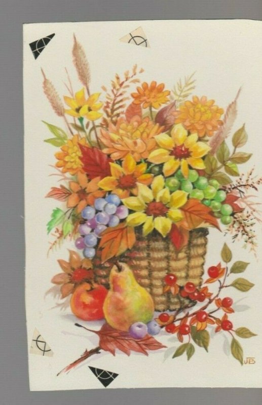 FLOWERS IN BASKET Fruit Berries 4.5x6.5 #7909 Thanksgiving Greeting Card Art
