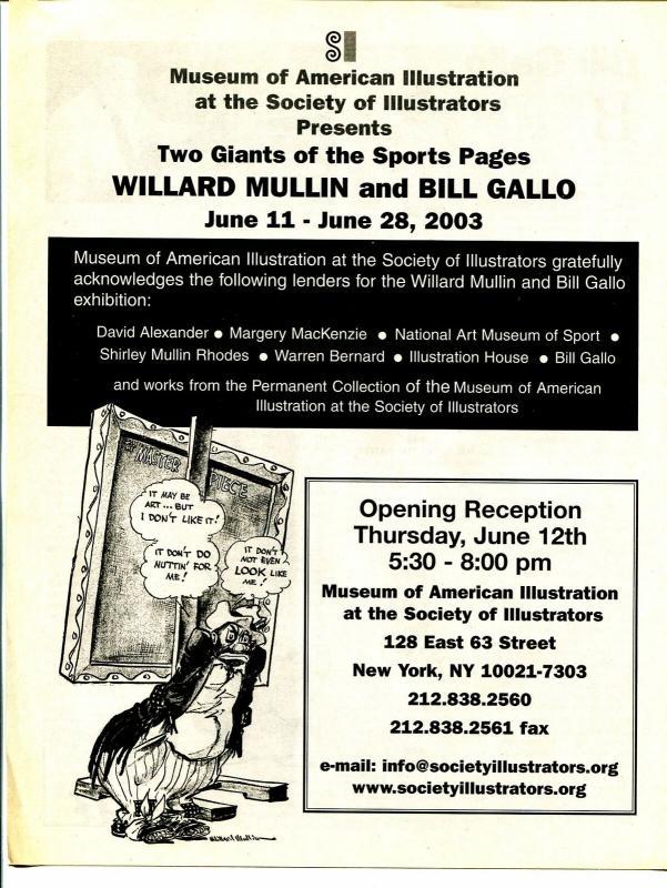 Museum of American Illustration Art Show Flyer 6/2003-Willard Mullin-Gallo-VG