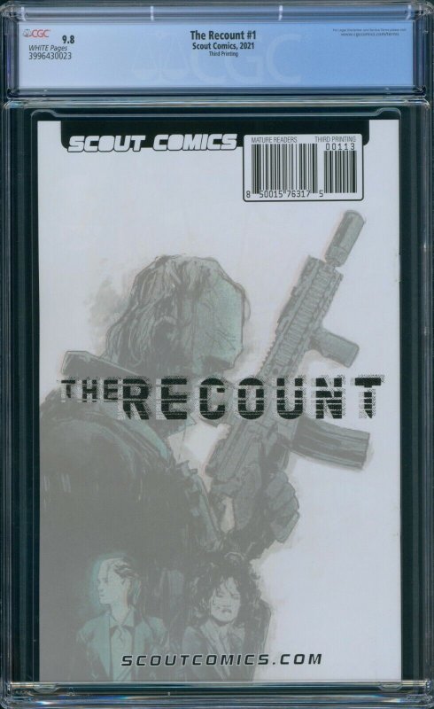 The Recount #1 CGC 9.8 White Pages 3rd Print Scout Comics 2021 Optioned Series