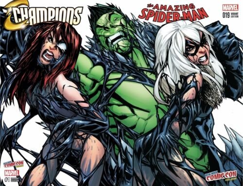 AMAZING SPIDERMAN 19 CHAMPIONS 1 VENOM BLACK CAT MJ RAMOS COLOR NYCC VARIANT SET