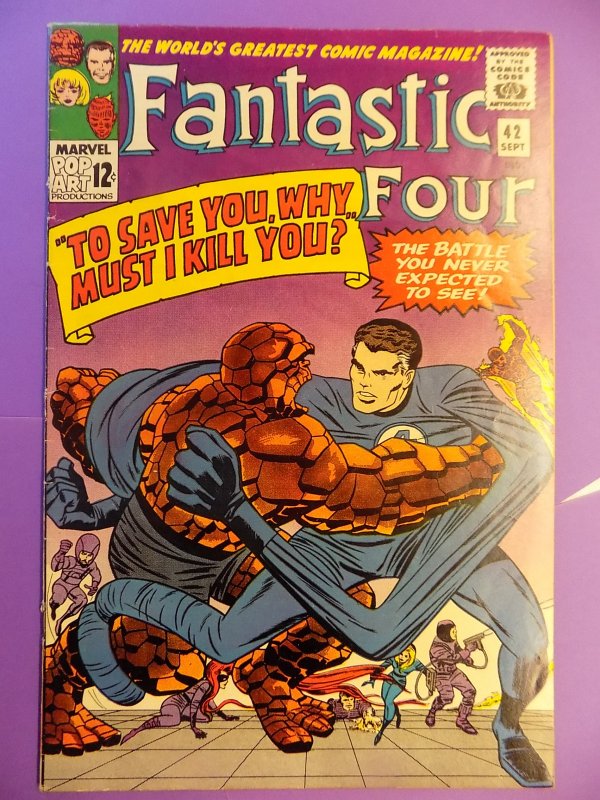 FANTASTIC FOUR # 42 KIRBY NICE COLOR AND NICE PAGES VERY SOLID BOOK LIGHT TWO...