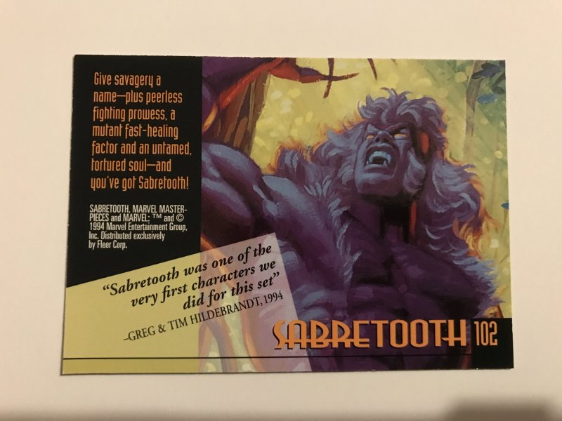 SABRETOOTH #102 card : 1994 Marvel Masterpieces, NM; Hilderbrandt art