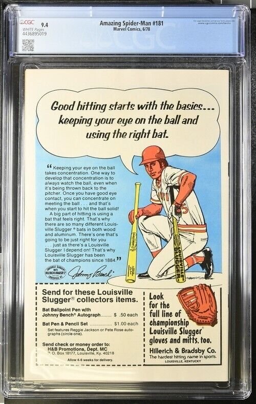Amazing Spider-Man #181 1978 Marvel CGC 9.4 Mark Jewelers insert White Pages