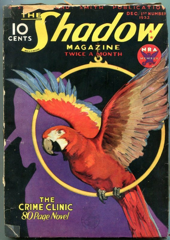 The Shadow Pulp December 1st 1933- Crime Clinic- Parrot cover FAIR