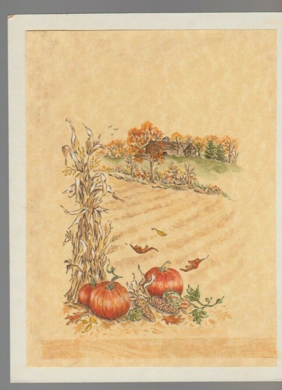 FARM w/ Pumpkin Field & Corn Stalks 7x9 #7817 Thanksgiving Greeting Card Art