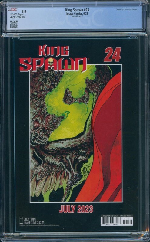 King Spawn #23 CGC 9.8 White Pages Tomaselli Virgin Variant Cover C Image 2023