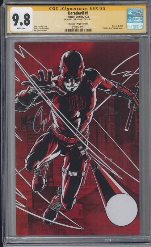 DAREDEVIL 1 CGC 9.8 SS Chip Zdarsky NM 1:200 HIDDEN GEM VIRGIN VARIANT 2022 RARE